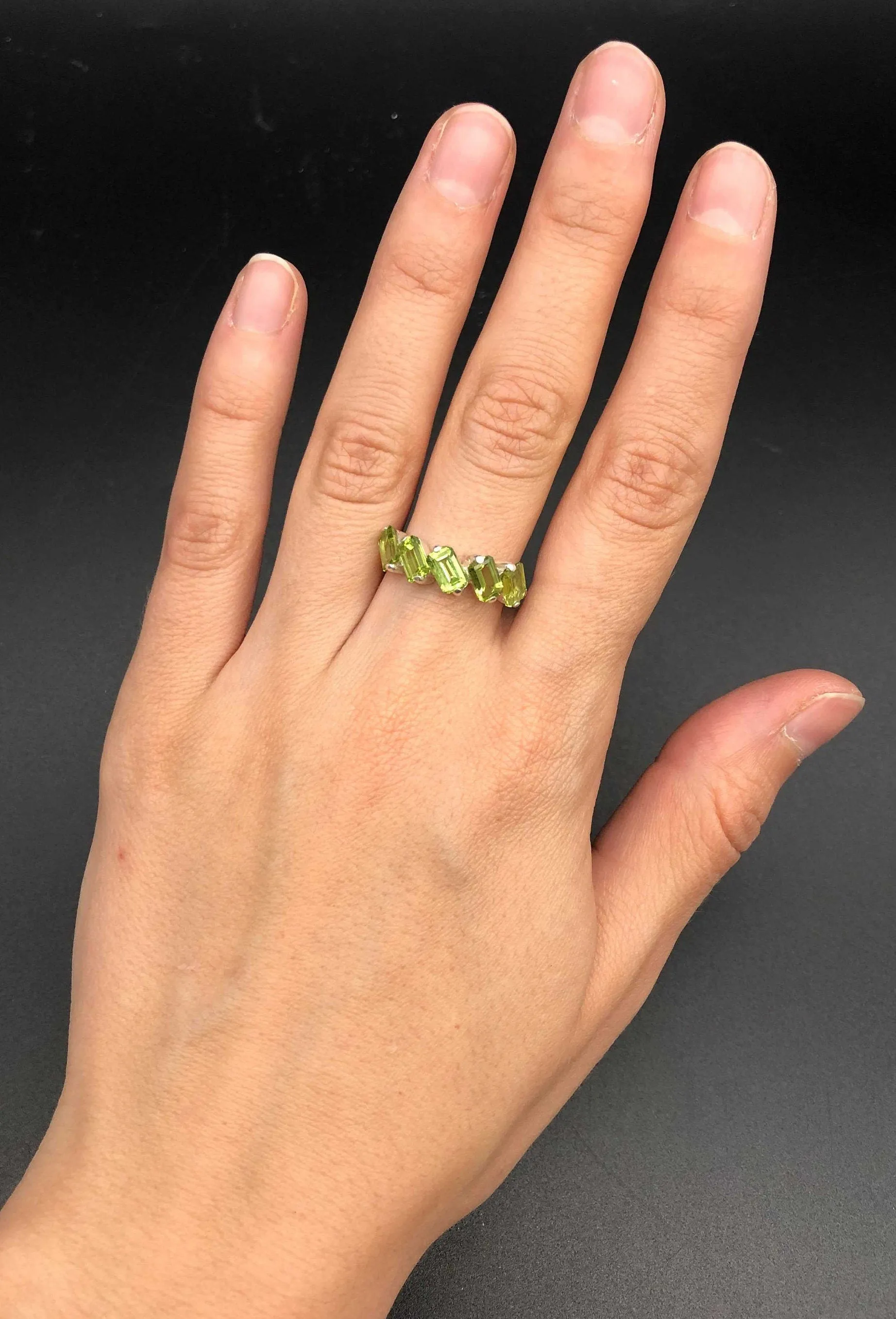 Peridot Baguette Ring - Green Gemstone Ring - August Birthstone Ring