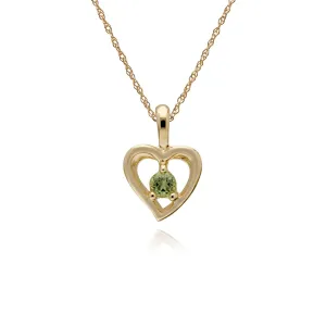 Peridot Halskette, 9 Karat Gelbgold Peridot Einzel Stein Herzanhänger an 45cm Kette