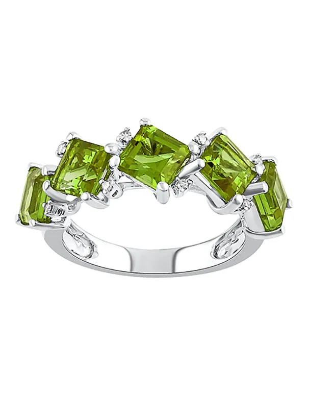 Peridot Ring - 10ct White Gold Peridot and Diamond Ring - 786378