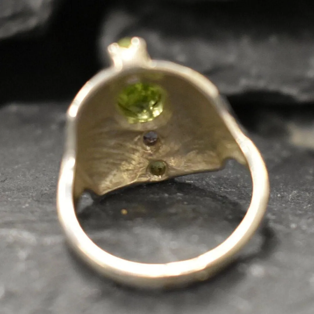 Peridot Ring - Tribal Multistone Ring - Bezel Cocktail Ring