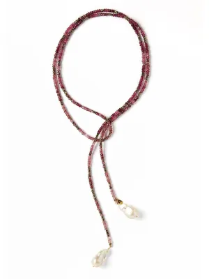 Pink Tourmaline and Pyrite Ombre Classic Gemstone Lariat