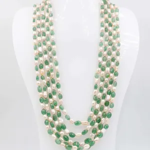 Quartz and Fresh Water Pearl Necklace Emerald Quartz Russian Emerald Quartz Cultured Pearl Indian Necklace Layered Necklace SKU: 6143051