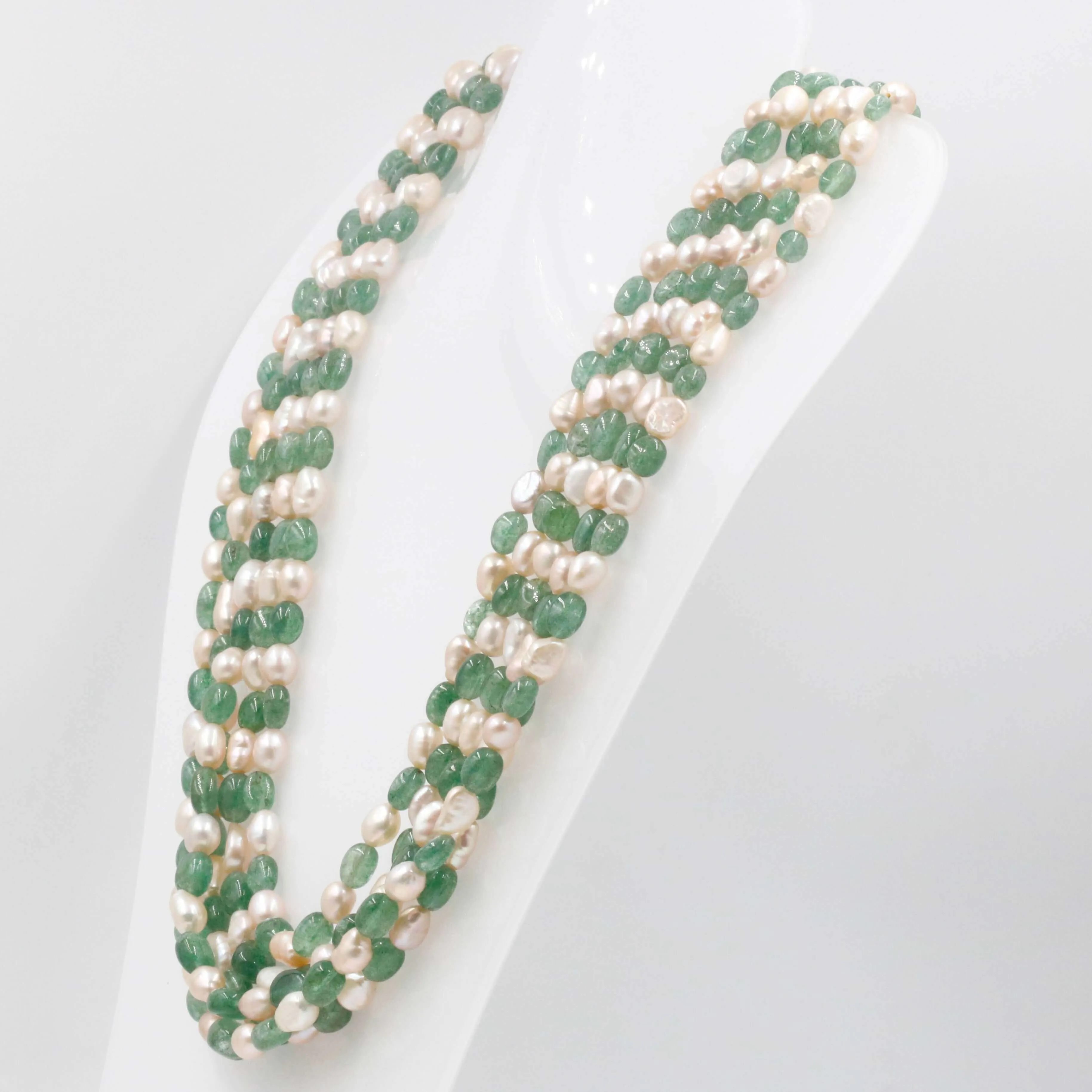 Quartz and Fresh Water Pearl Necklace Emerald Quartz Russian Emerald Quartz Cultured Pearl Indian Necklace Layered Necklace SKU: 6143051