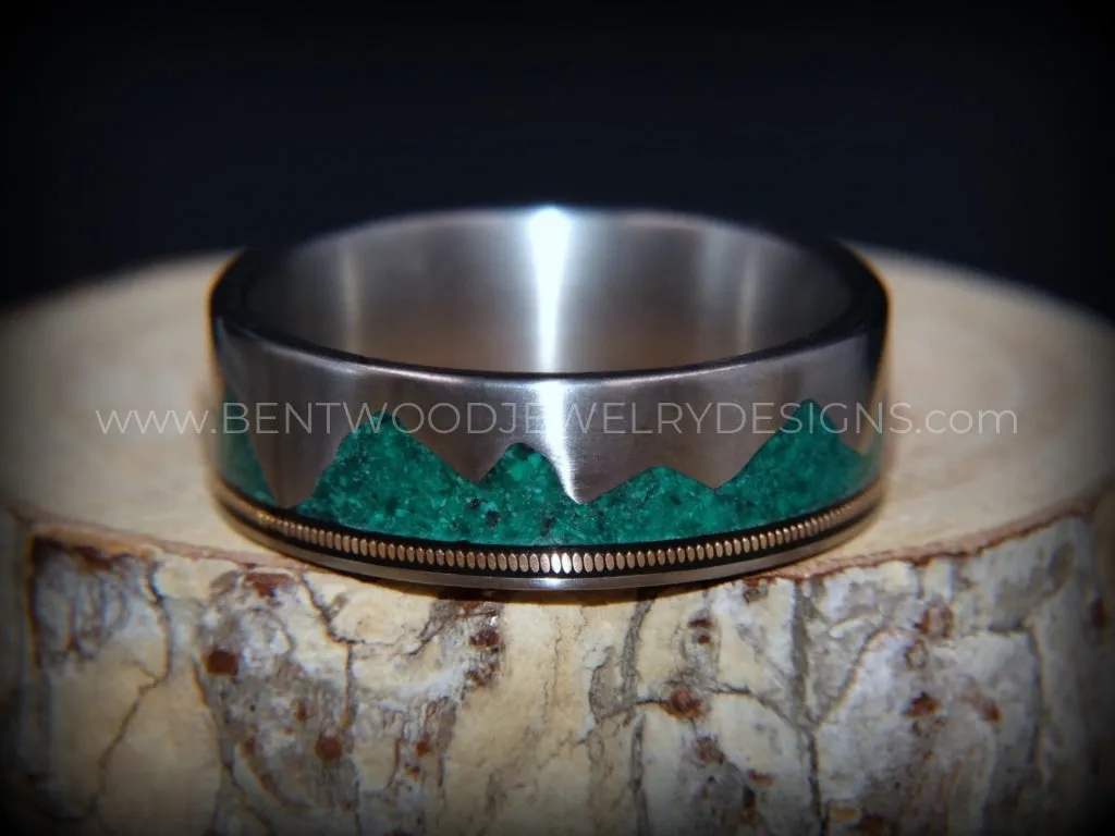 "Mountainscape" Titanium with Malachite Inlay Comfort Fit Core Ring
