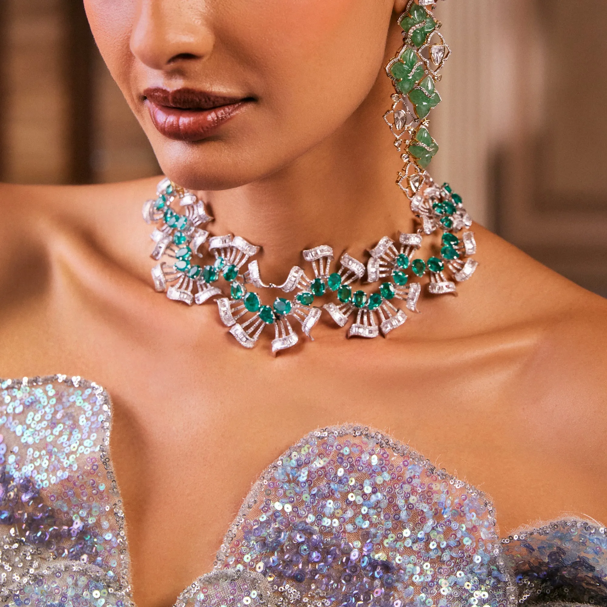 Radiant Diamond Collar Necklace Set