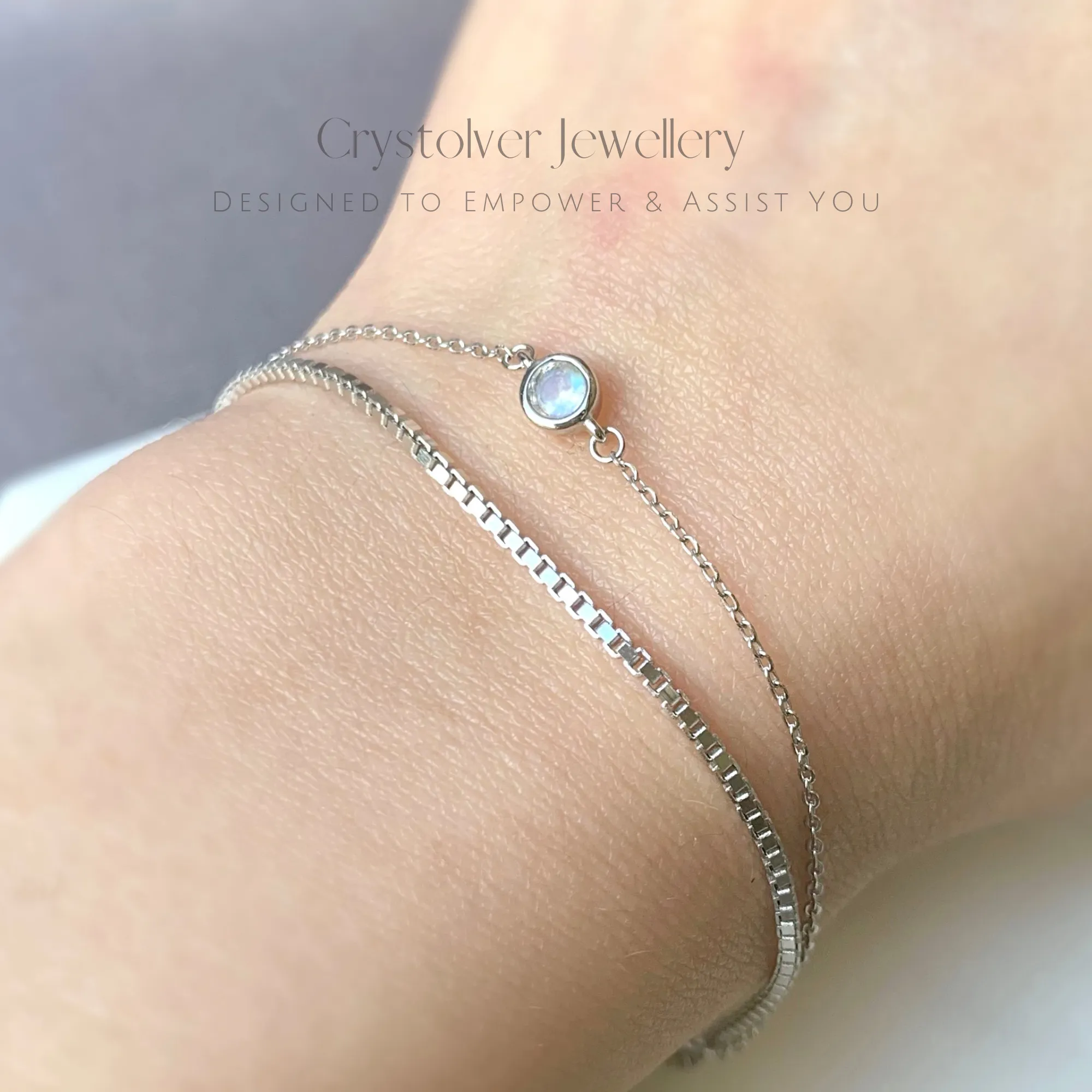 Rainbow Moonstone Sterling Silver Double Layer Bracelet