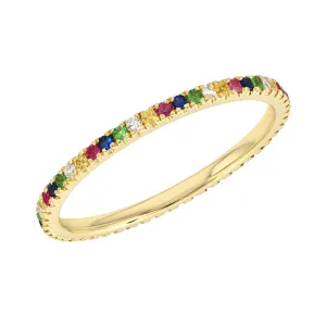 Rainbow Sapphire and Diamond Pave Eternity Band