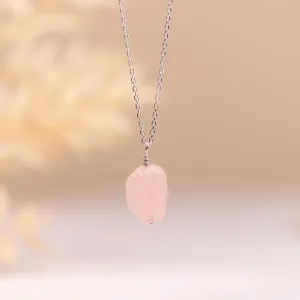 Raw Rose Quartz Necklace with Threaded Pendant