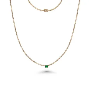 Ready to Ship Diamond Tennis Necklace With Emerald Cut Emerald 7.20x5mm (5.50 ct.) 2 mm 4-Prongs Setting  in 14K Gold