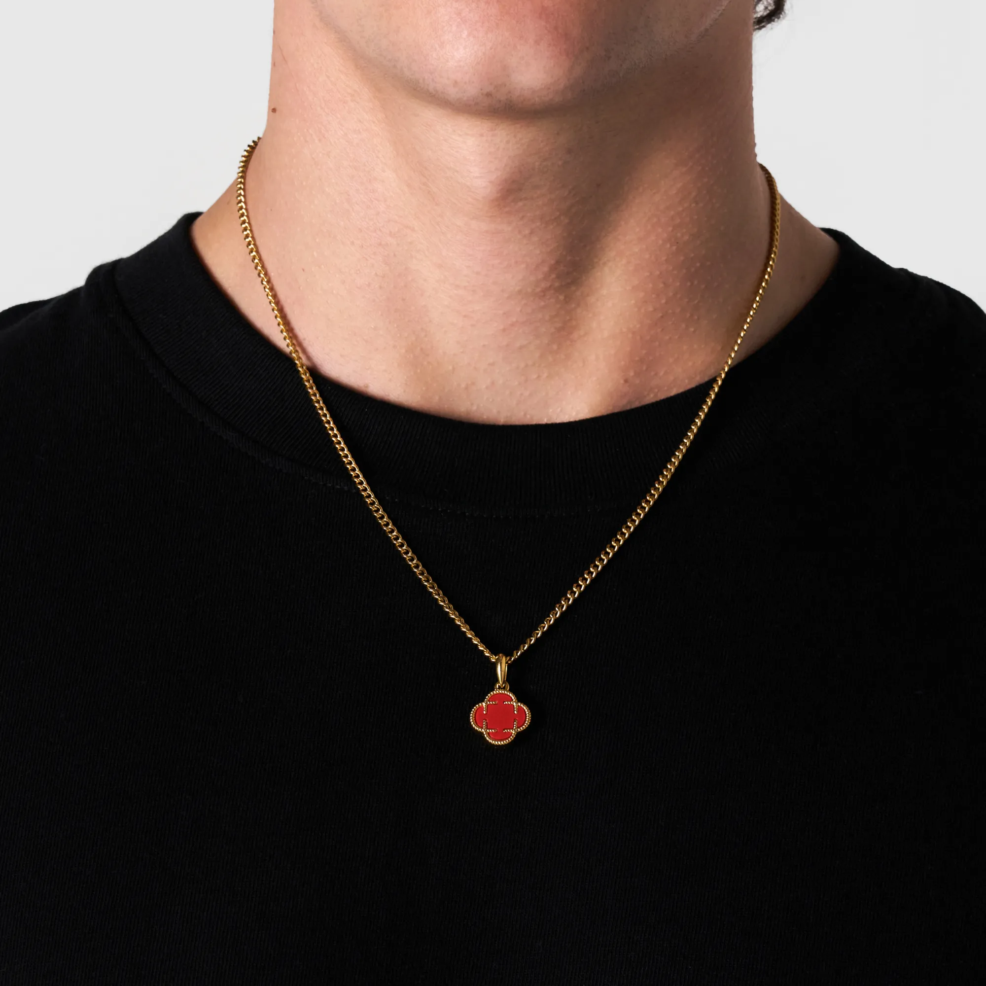 Red Clover Stone Pendant (Gold)