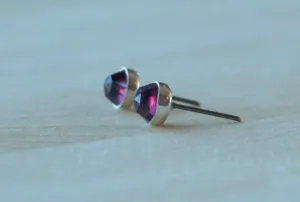 Rose Cut Rhodolite Garnet Bezel Gemstones, Large (Niobium or Titanium Post Earrings)