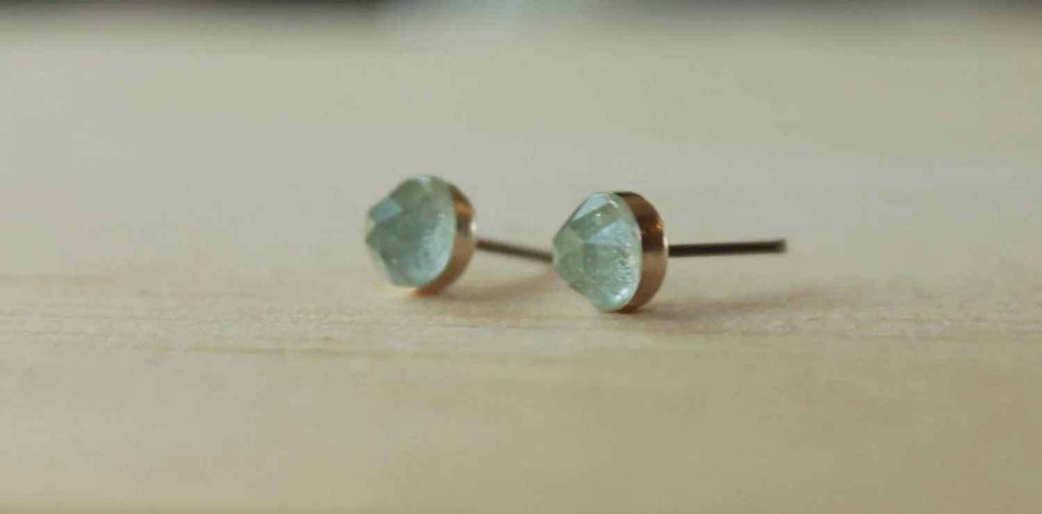 Rose Cut Sky Blue Topaz Bezel Gemstones, Large (Niobium or Titanium Stud Earrings)