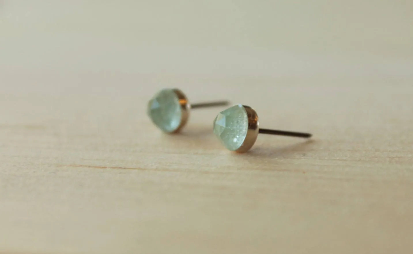 Rose Cut Sky Blue Topaz Bezel Gemstones, Large (Niobium or Titanium Stud Earrings)