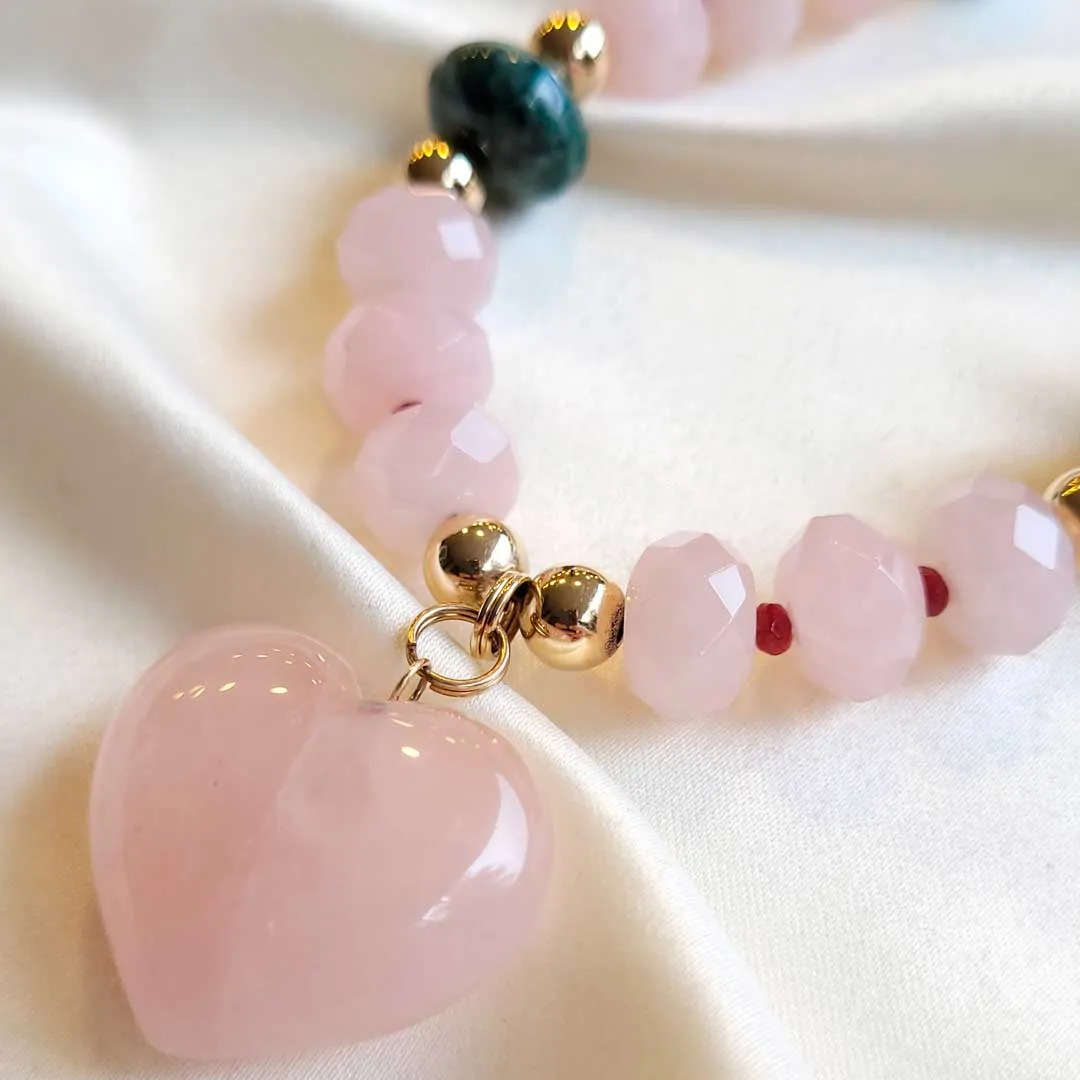 Rose Quartz and Jade Necklace