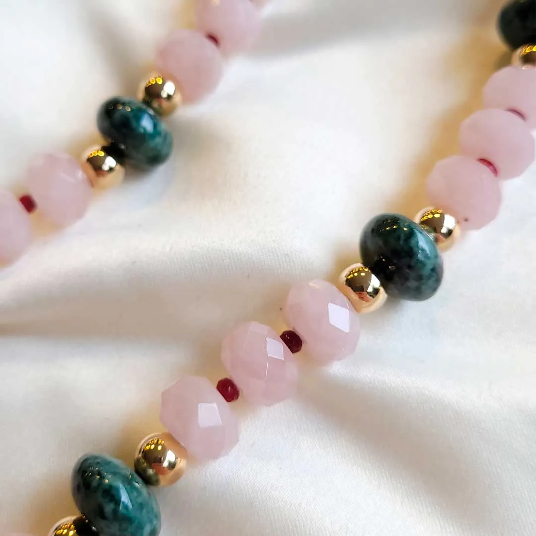 Rose Quartz and Jade Necklace