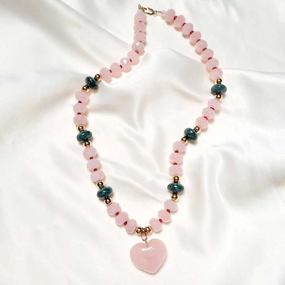 Rose Quartz and Jade Necklace