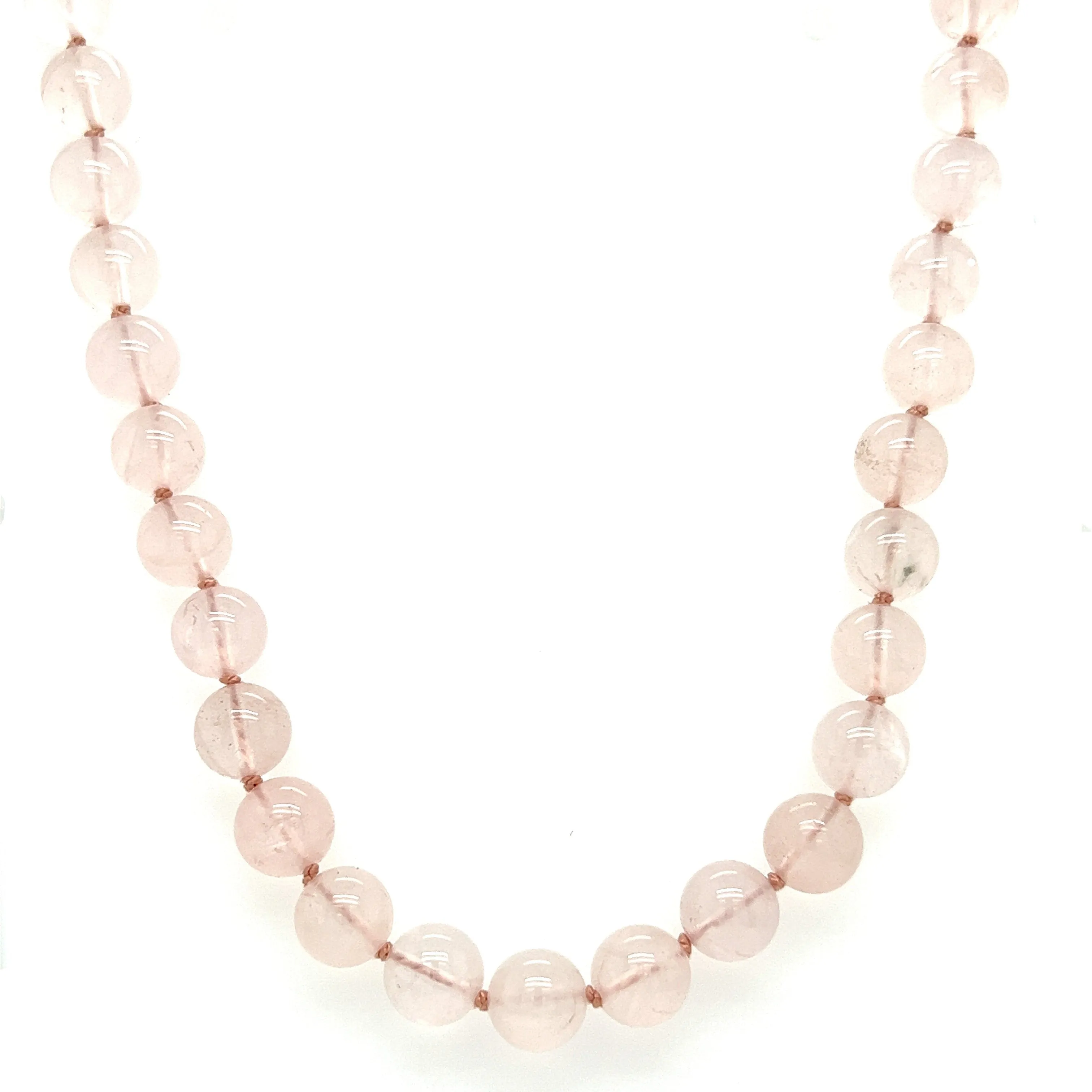 Rose Quartz Beaded Necklace with Sterling Silver Lobster Clasp and Hand Knotted
