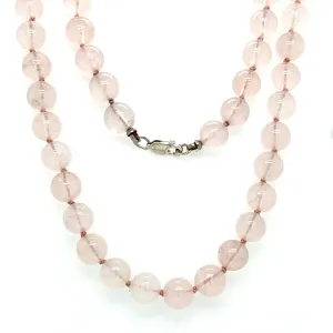 Rose Quartz Beaded Necklace with Sterling Silver Lobster Clasp and Hand Knotted