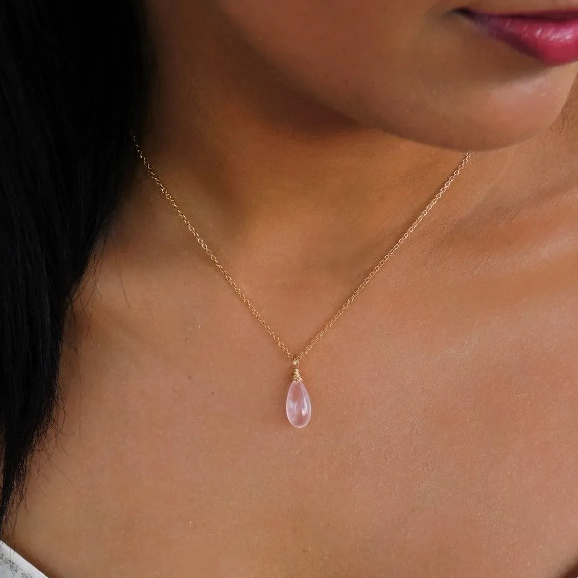 Rose Quartz Drop Necklace