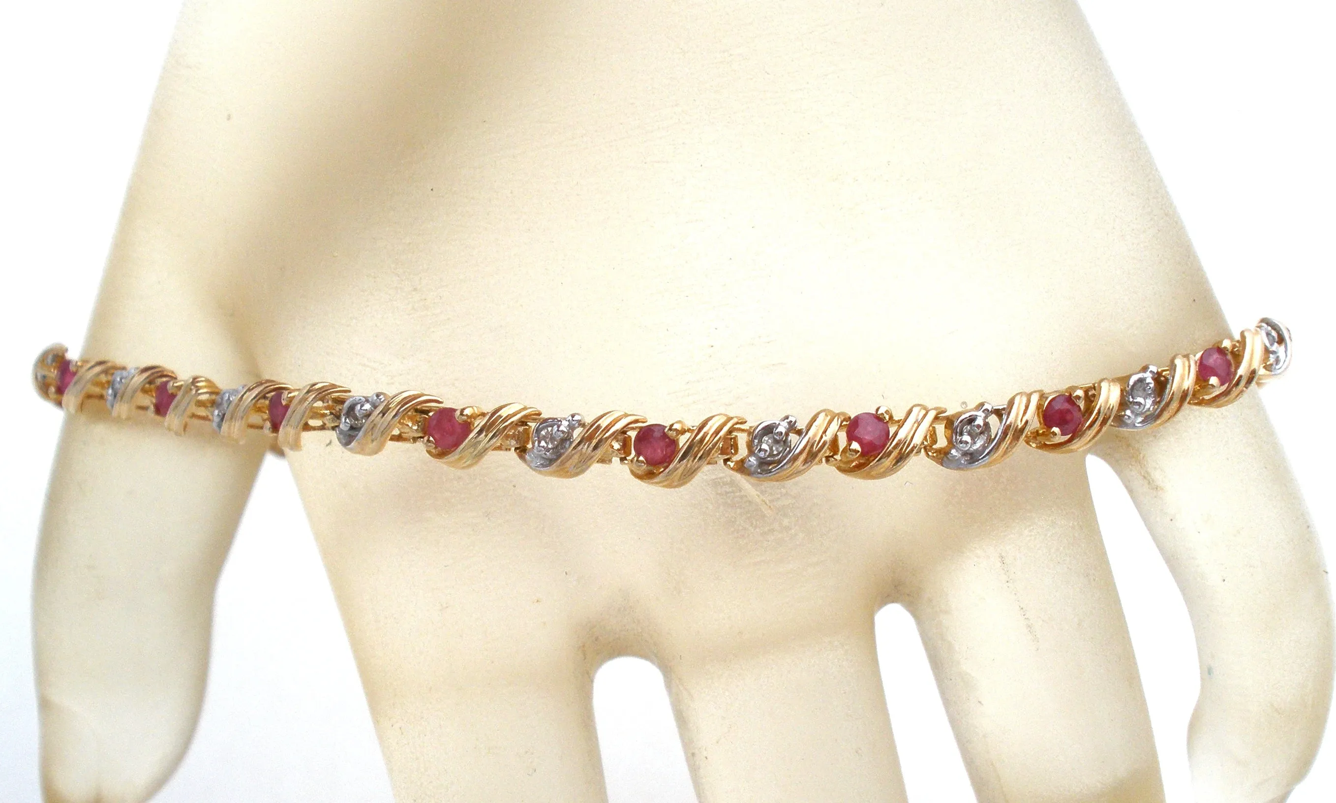 Ruby & Diamond Bracelet 10K Gold Vintage