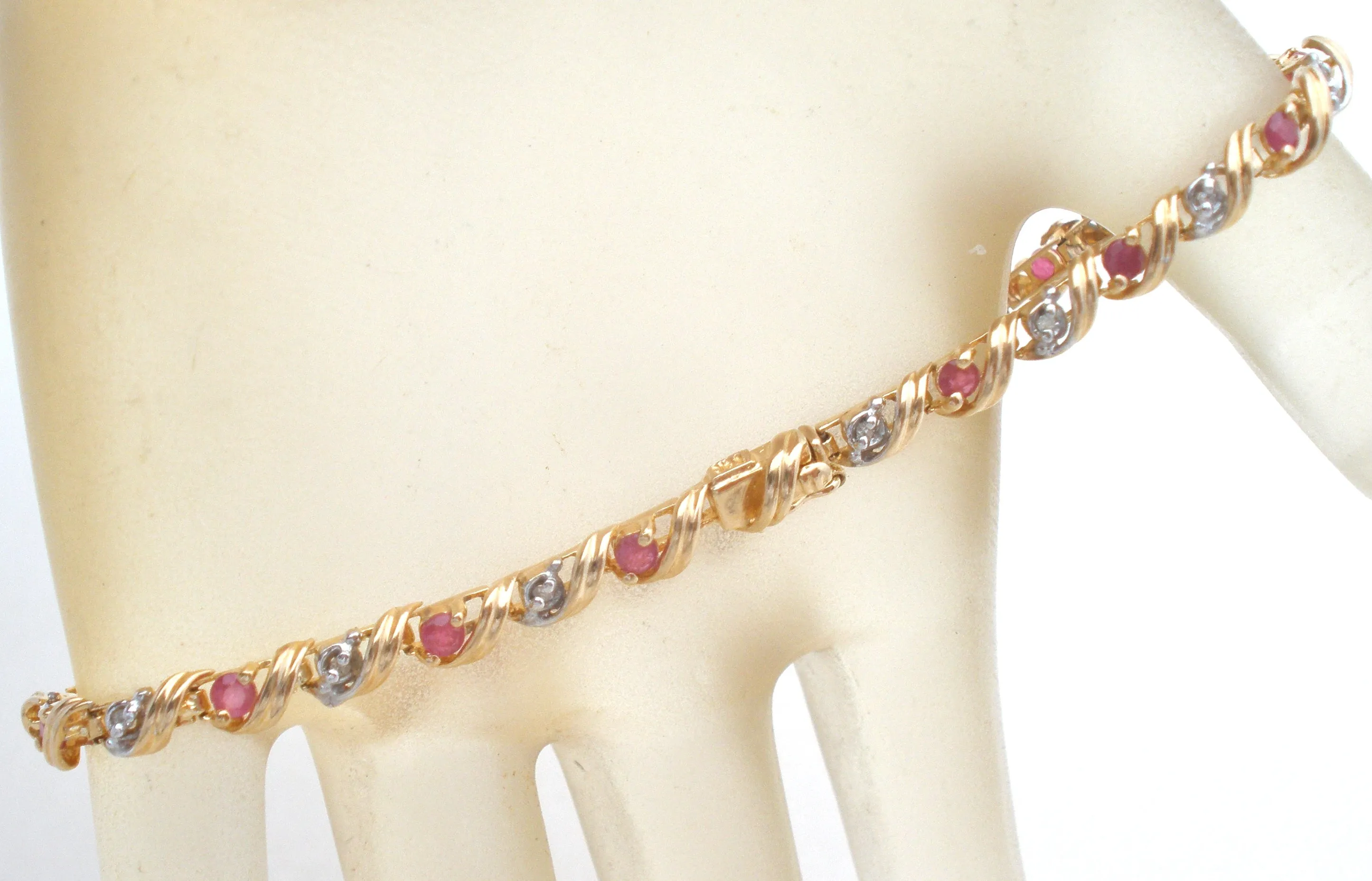 Ruby & Diamond Bracelet 10K Gold Vintage