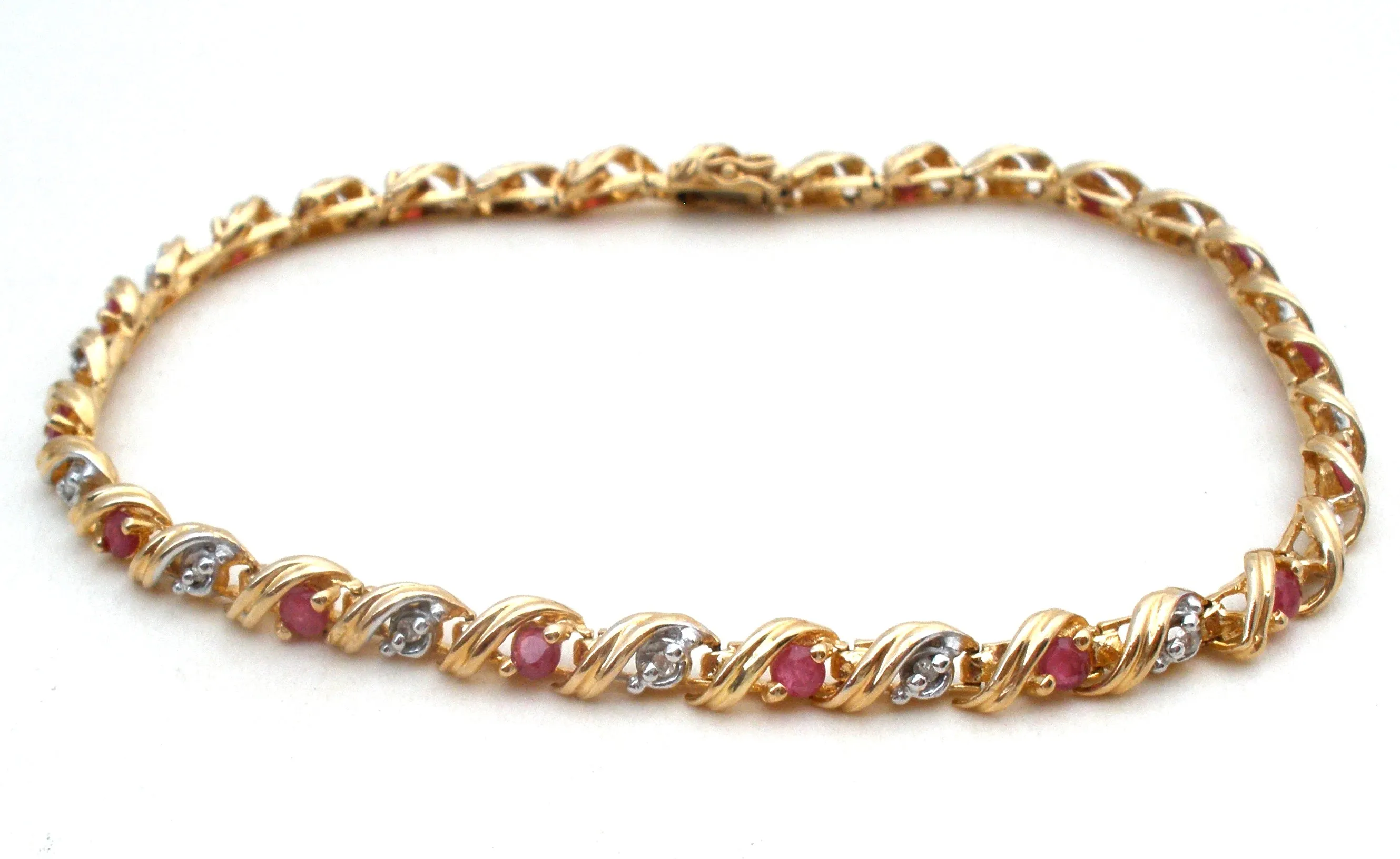 Ruby & Diamond Bracelet 10K Gold Vintage