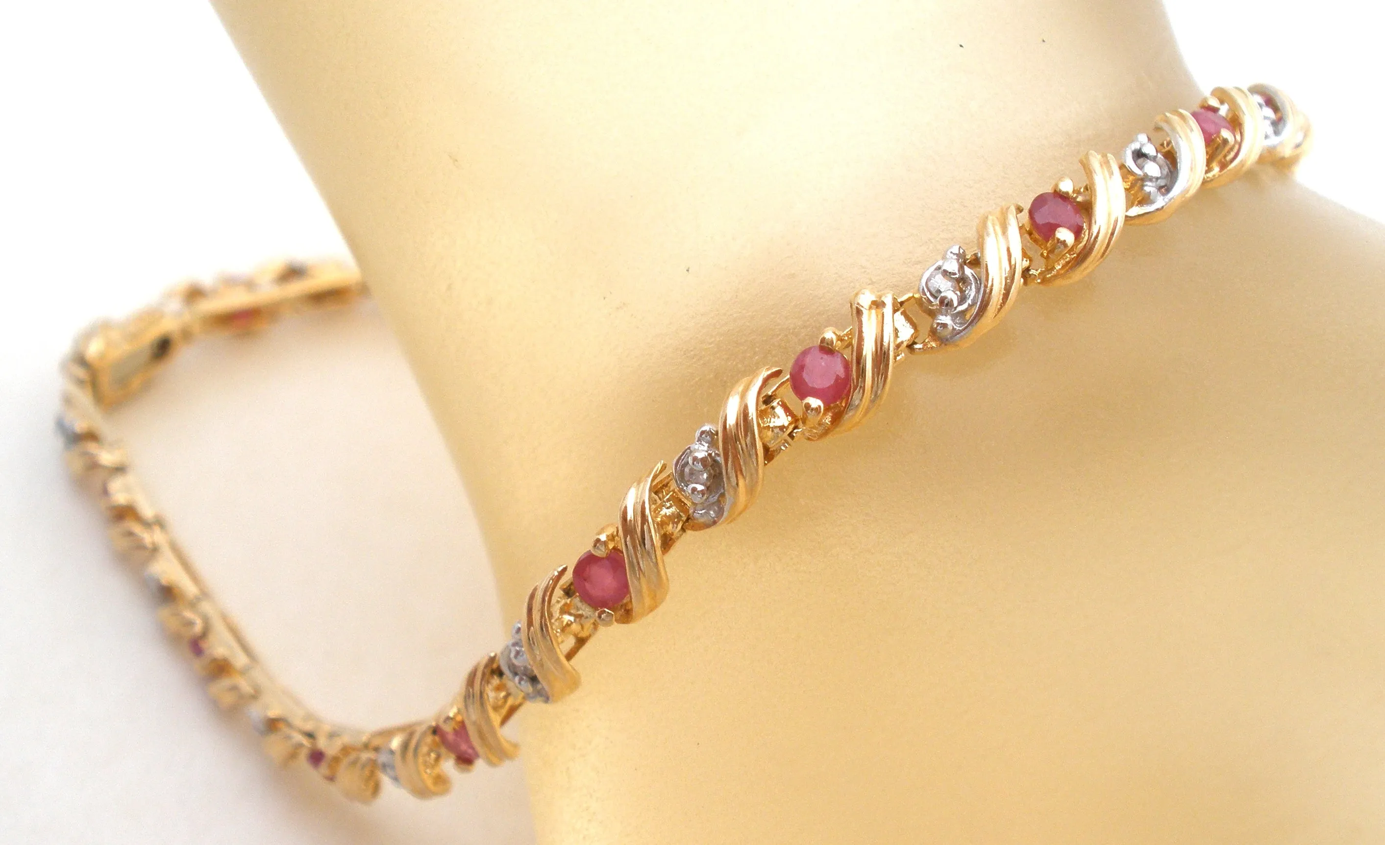 Ruby & Diamond Bracelet 10K Gold Vintage