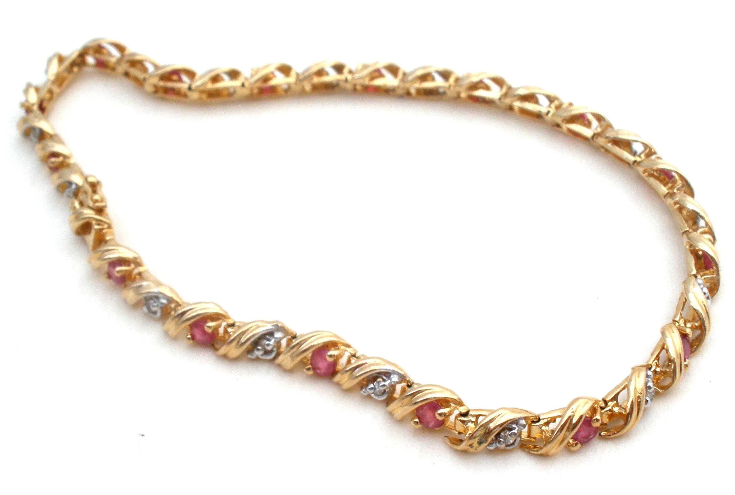 Ruby & Diamond Bracelet 10K Gold Vintage