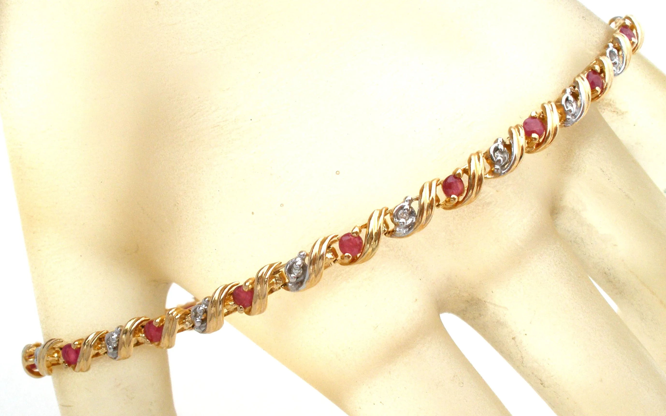 Ruby & Diamond Bracelet 10K Gold Vintage