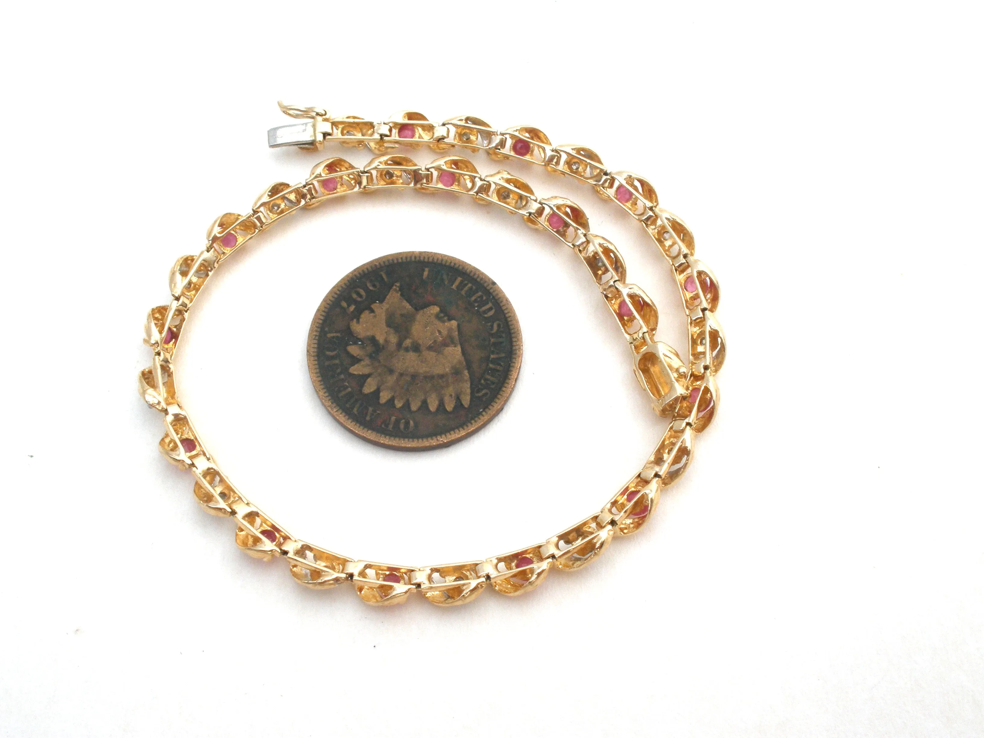 Ruby & Diamond Bracelet 10K Gold Vintage