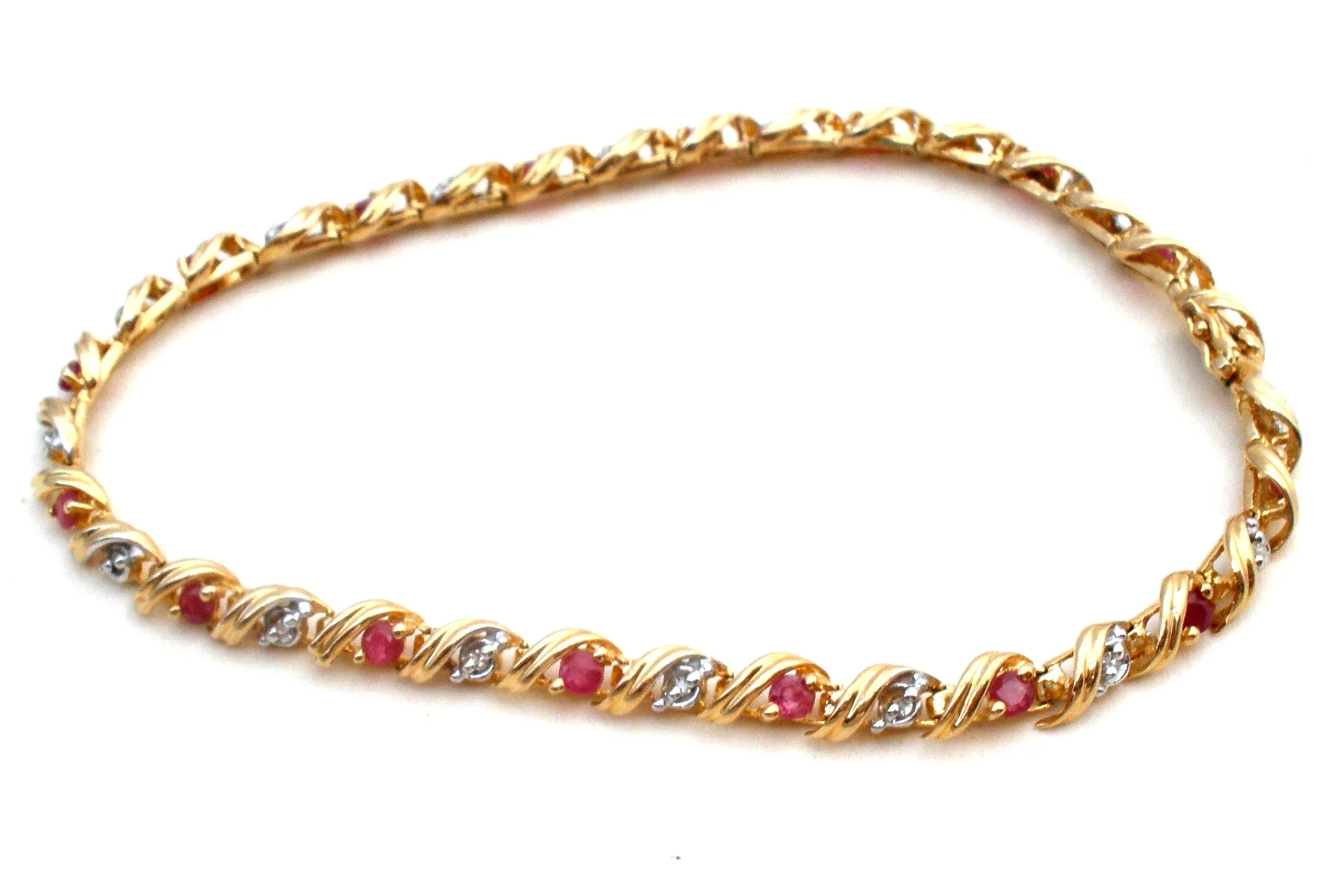 Ruby & Diamond Bracelet 10K Gold Vintage