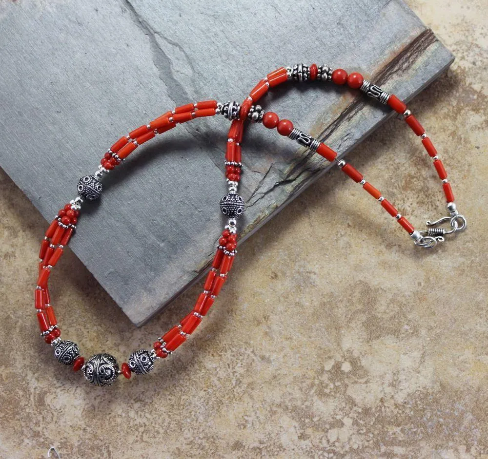 Sherpa Coral Necklace with Silver Focal Beads