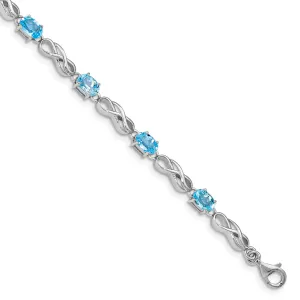 Silver Blue Topaz Gemstone Figure 8 Bracelet