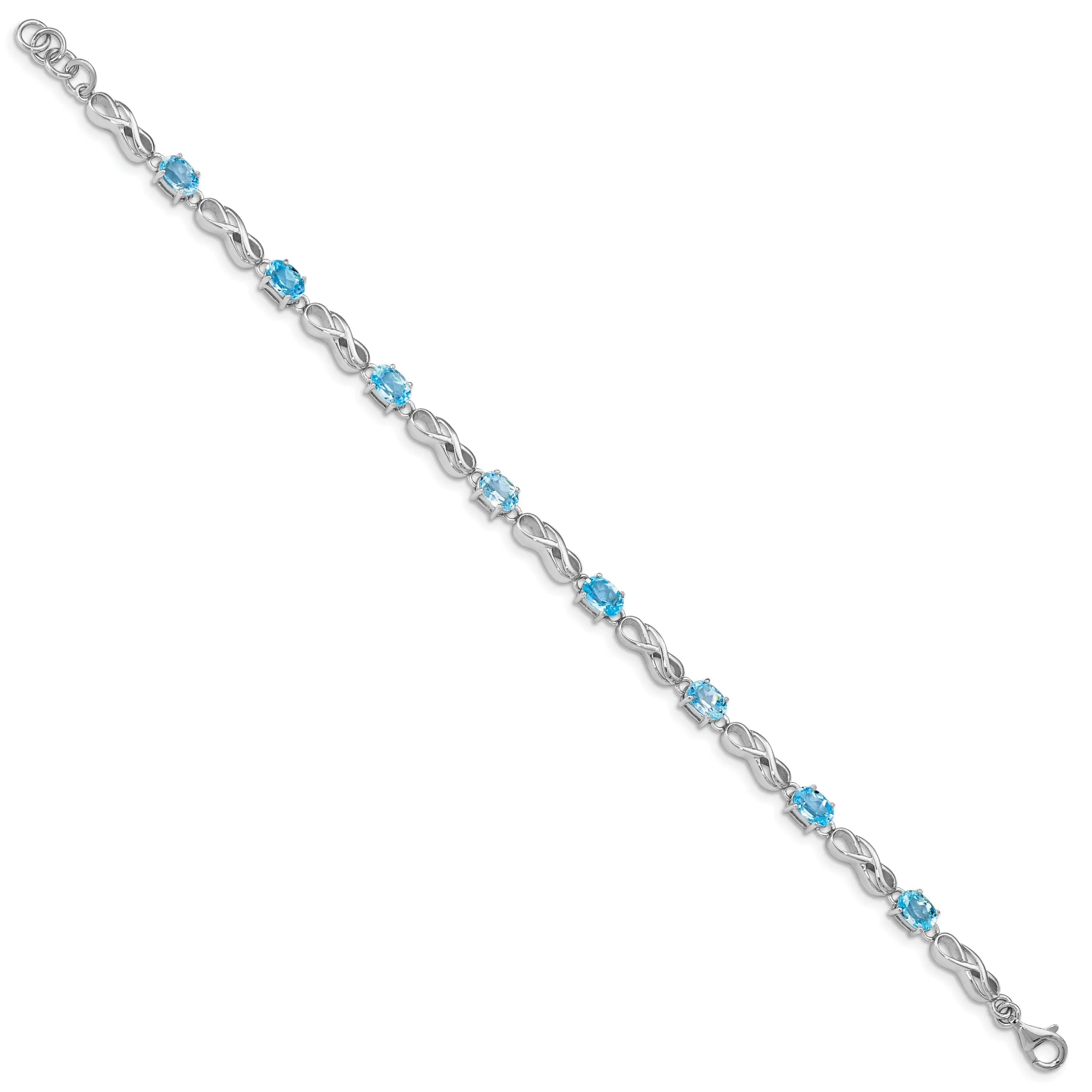 Silver Blue Topaz Gemstone Figure 8 Bracelet