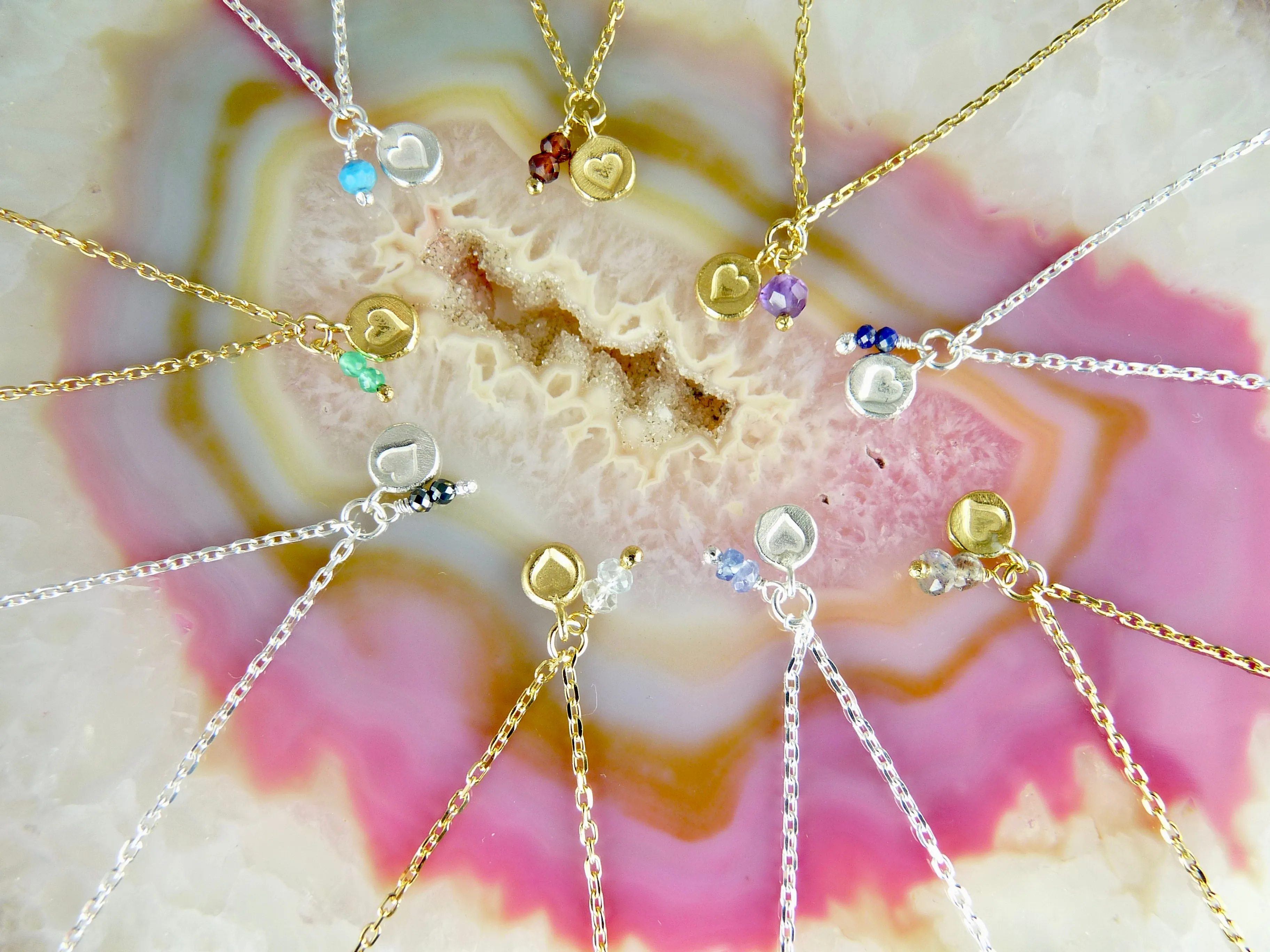 Silver Heart Stamp Gemstone Bracelet
