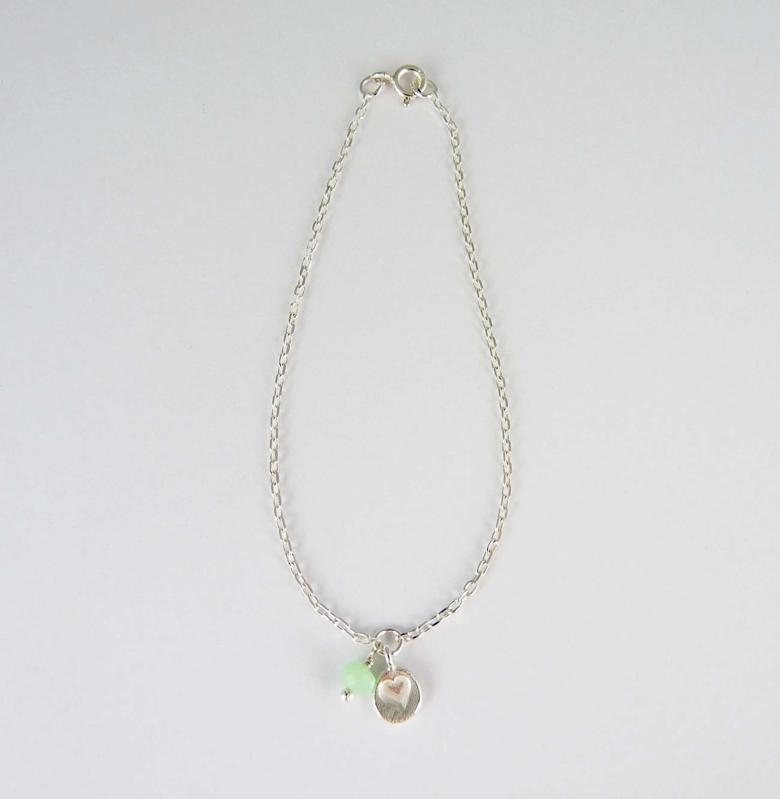 Silver Heart Stamp Gemstone Bracelet