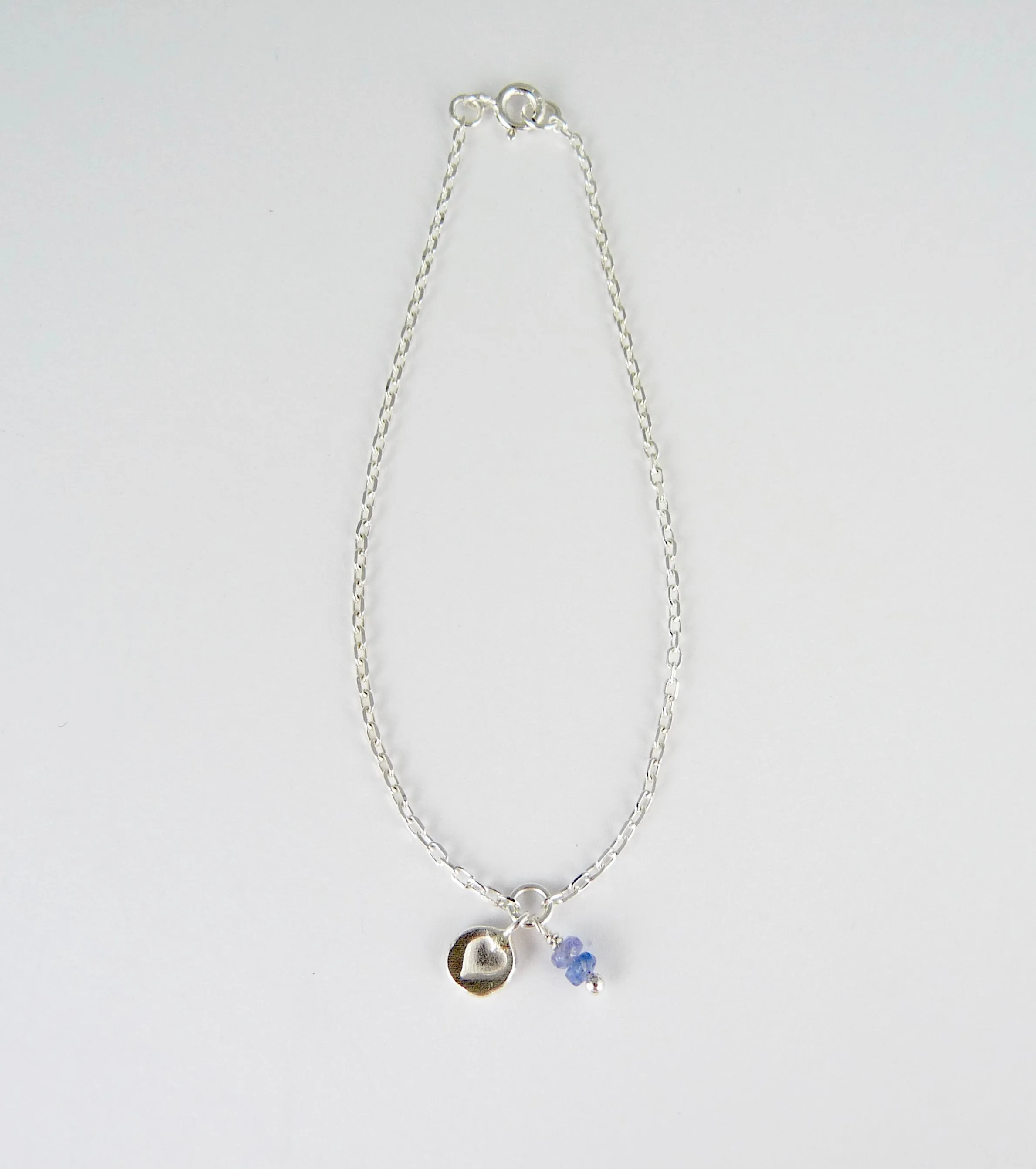 Silver Heart Stamp Gemstone Bracelet