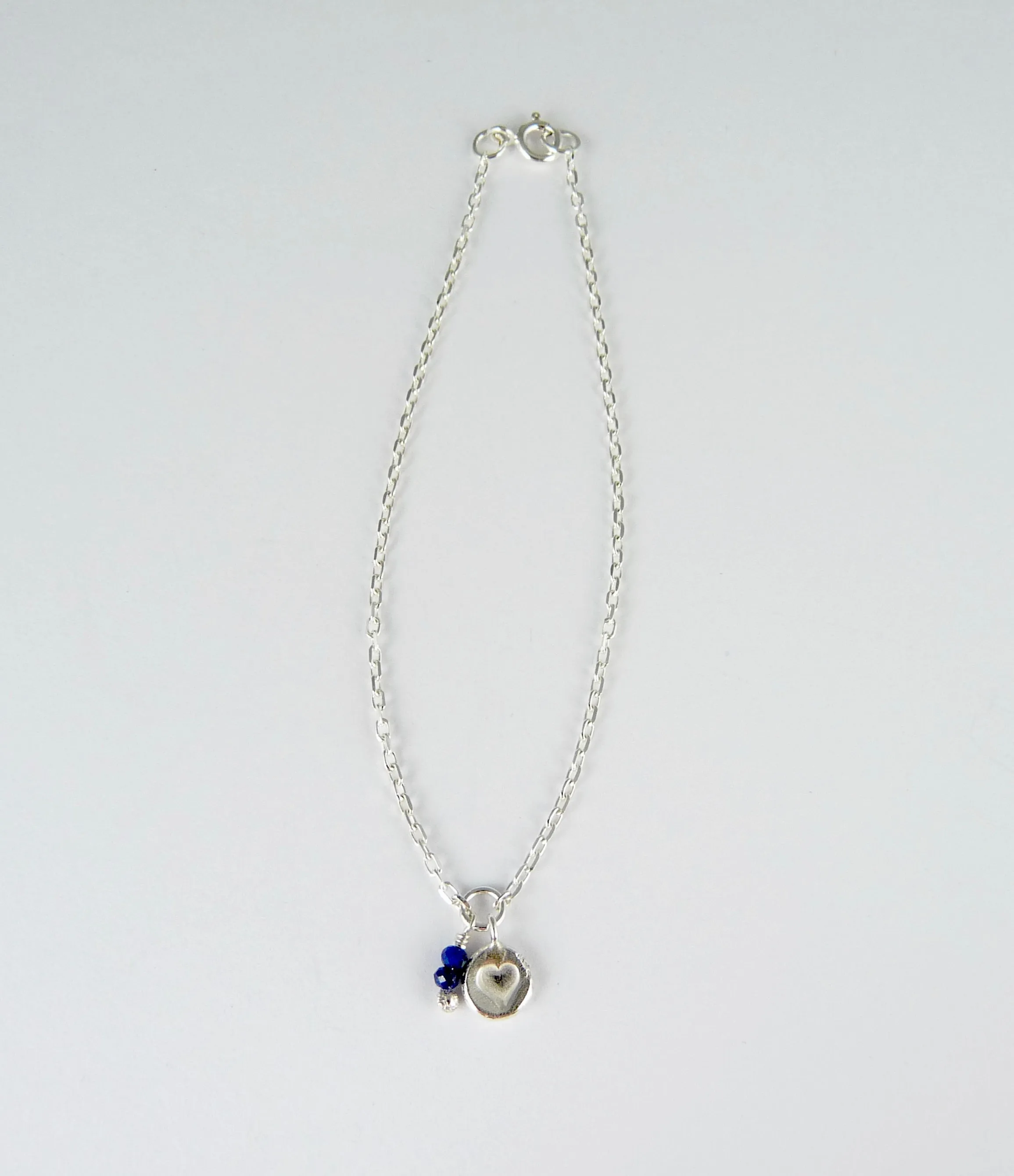 Silver Heart Stamp Gemstone Bracelet