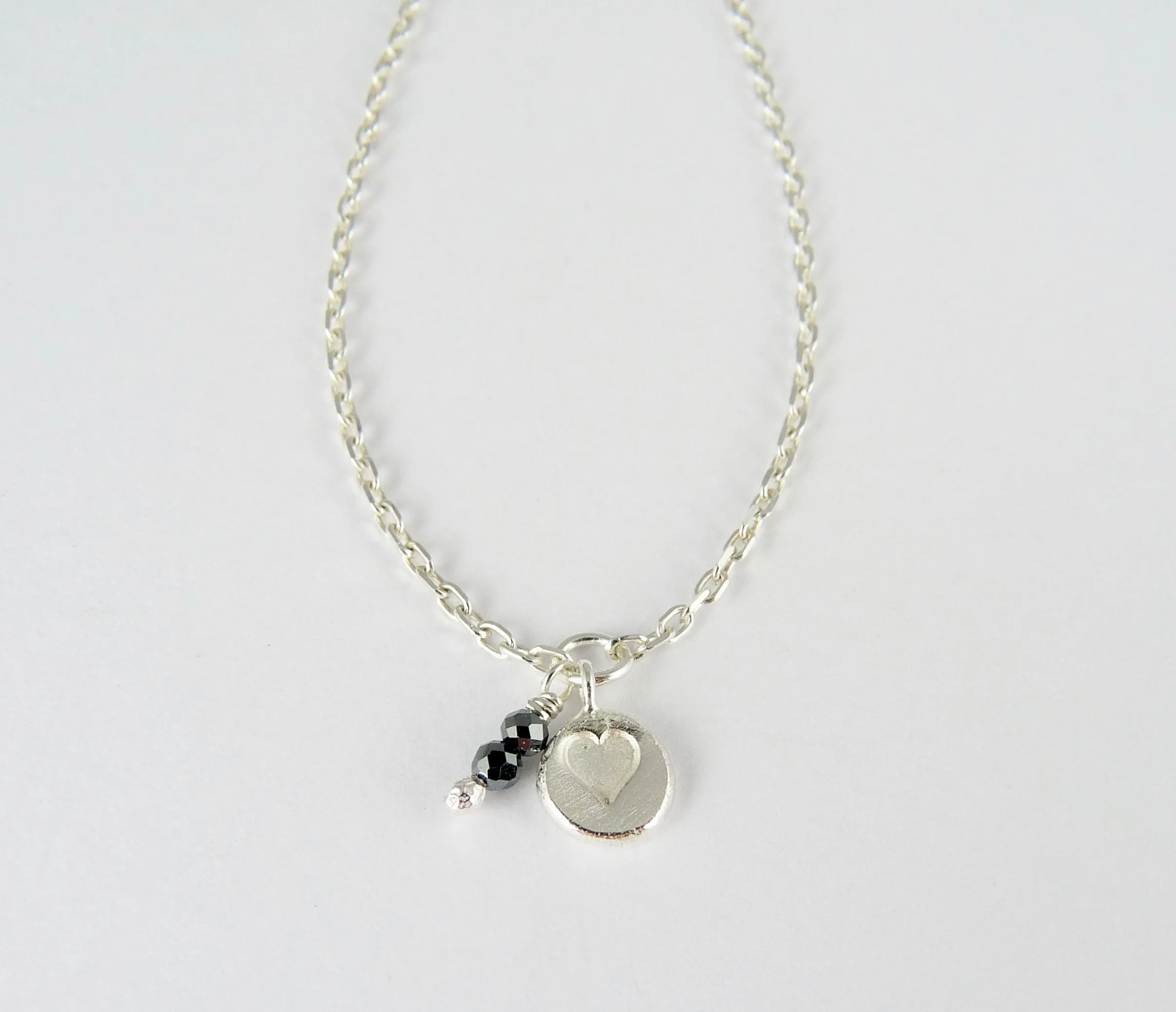 Silver Heart Stamp Gemstone Bracelet