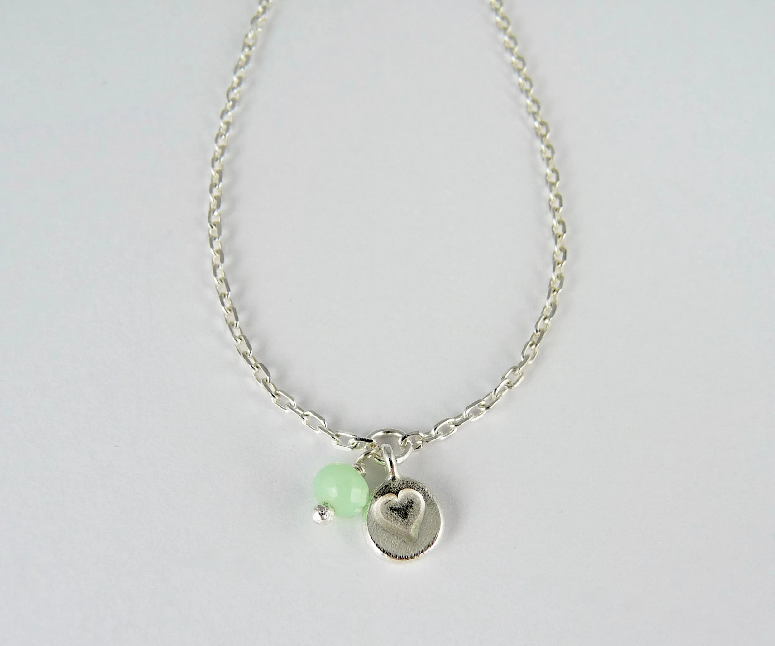 Silver Heart Stamp Gemstone Bracelet