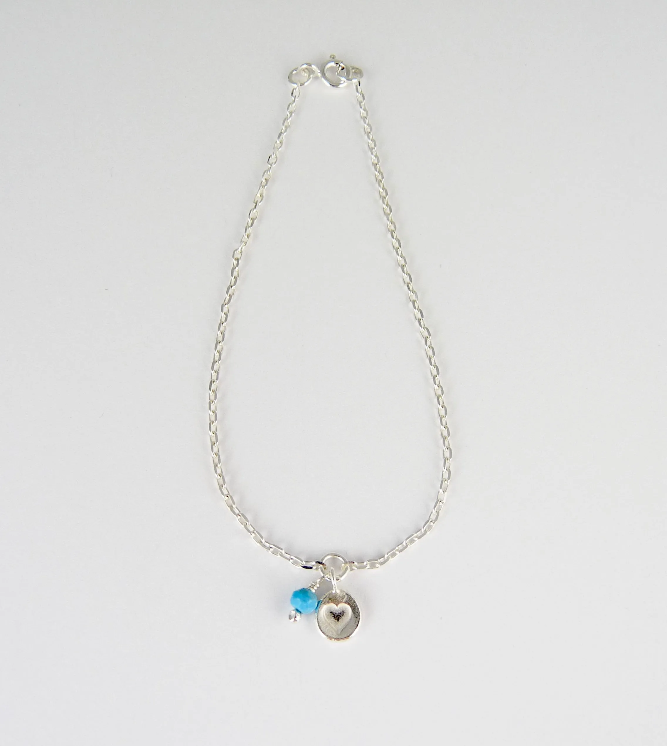 Silver Heart Stamp Gemstone Bracelet
