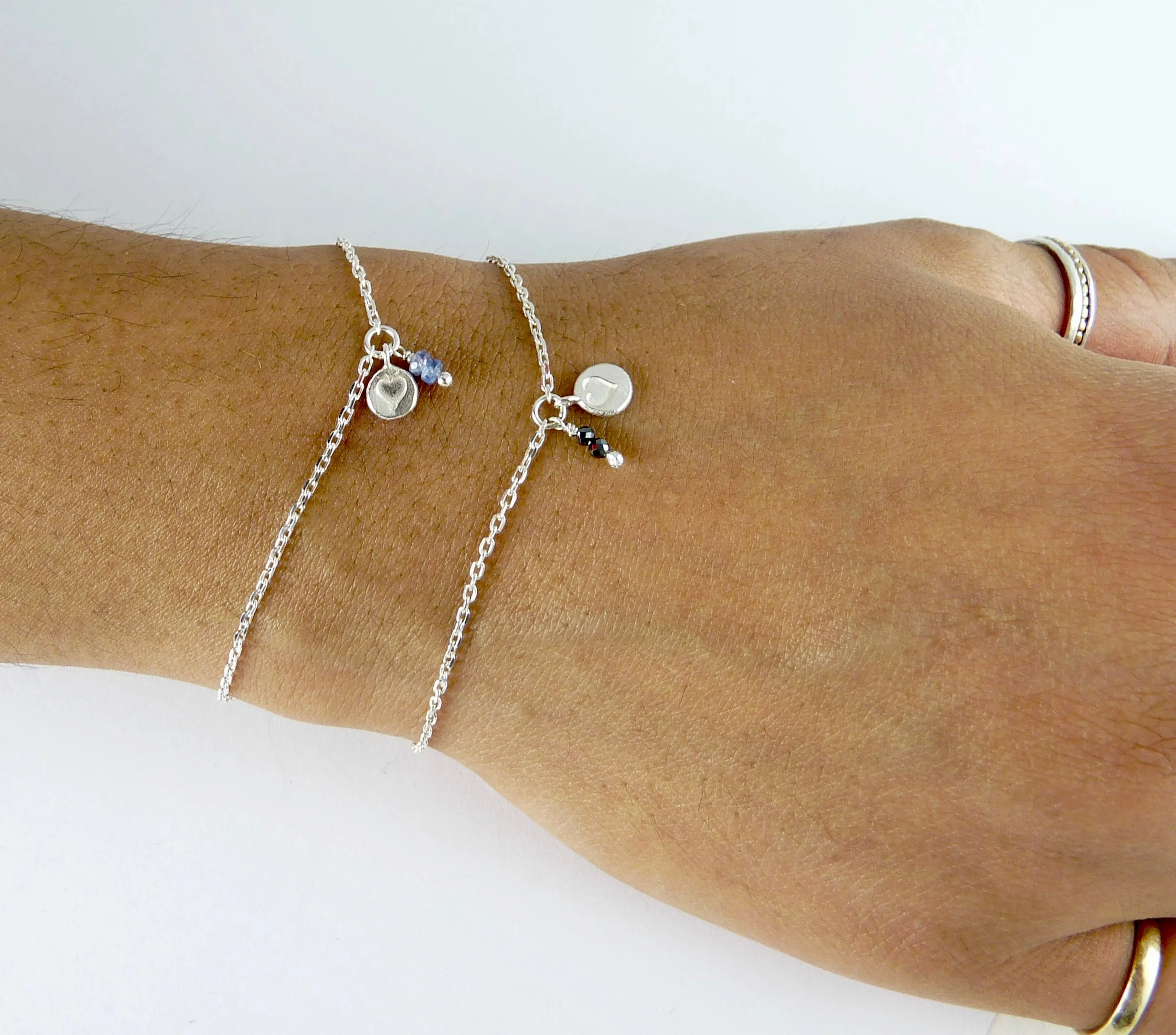 Silver Heart Stamp Gemstone Bracelet