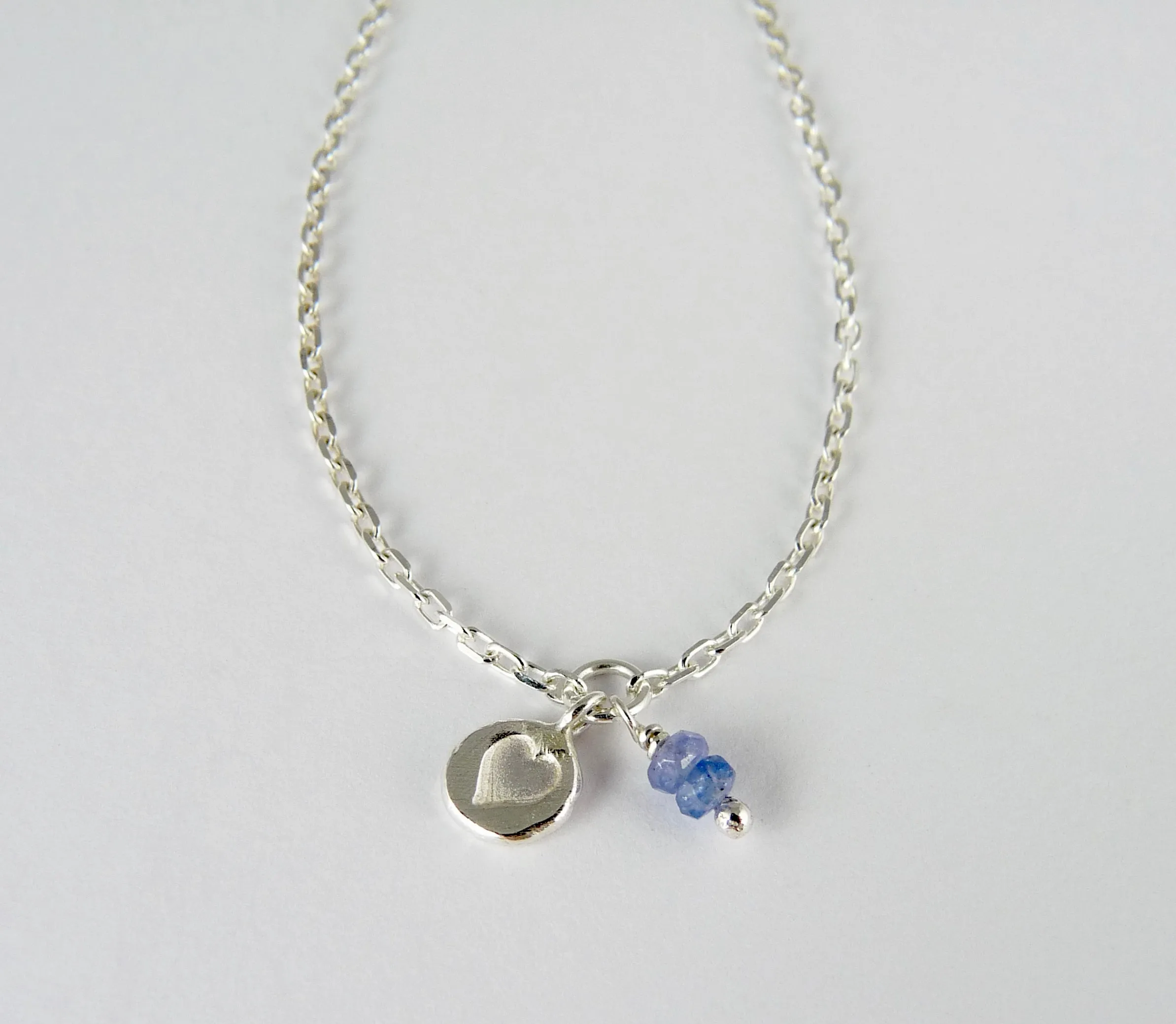 Silver Heart Stamp Gemstone Bracelet