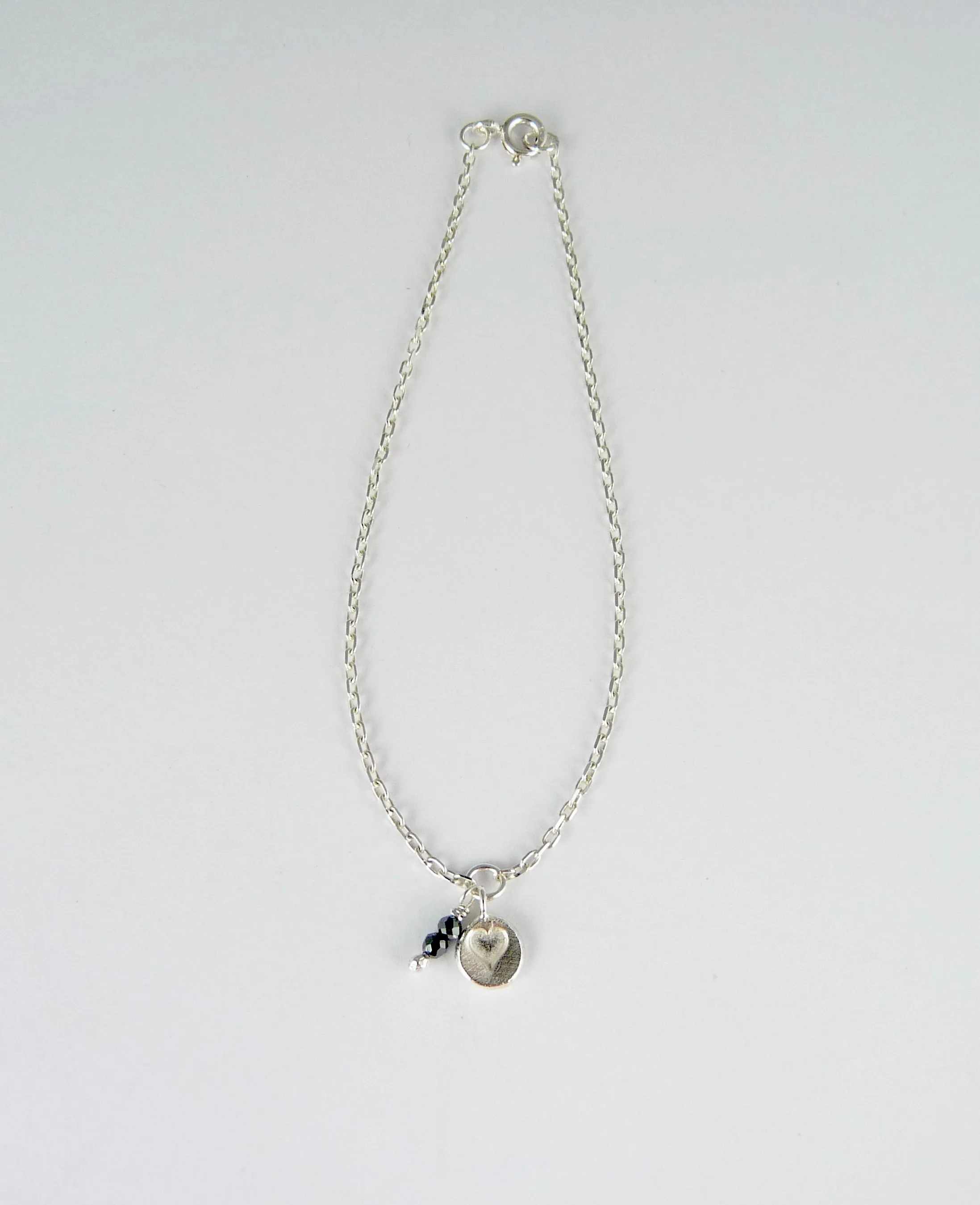 Silver Heart Stamp Gemstone Bracelet