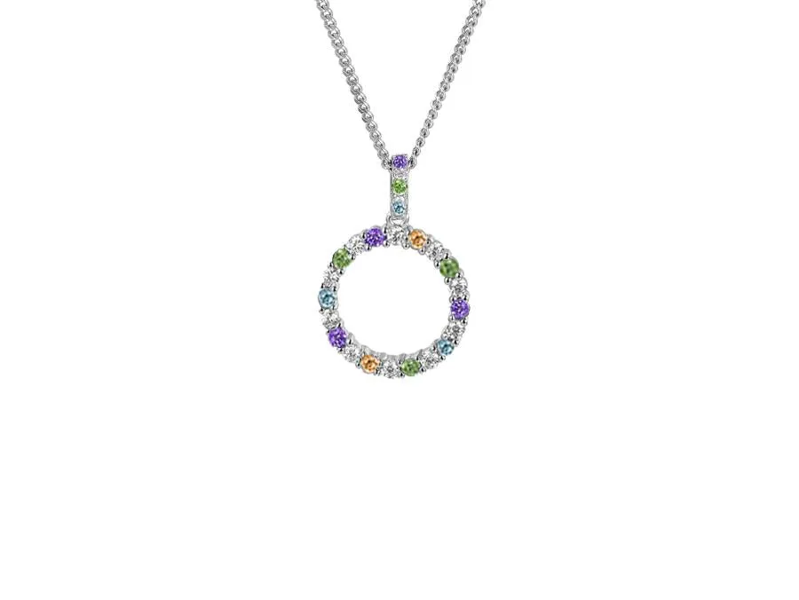 Silver Multi Pastel Gemstone Circle Necklace