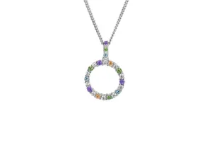 Silver Multi Pastel Gemstone Circle Necklace