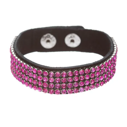 Simple Liner Sparkle Crystal Rhinestone Faux Leather Wrap Fashion Bracelet Pink