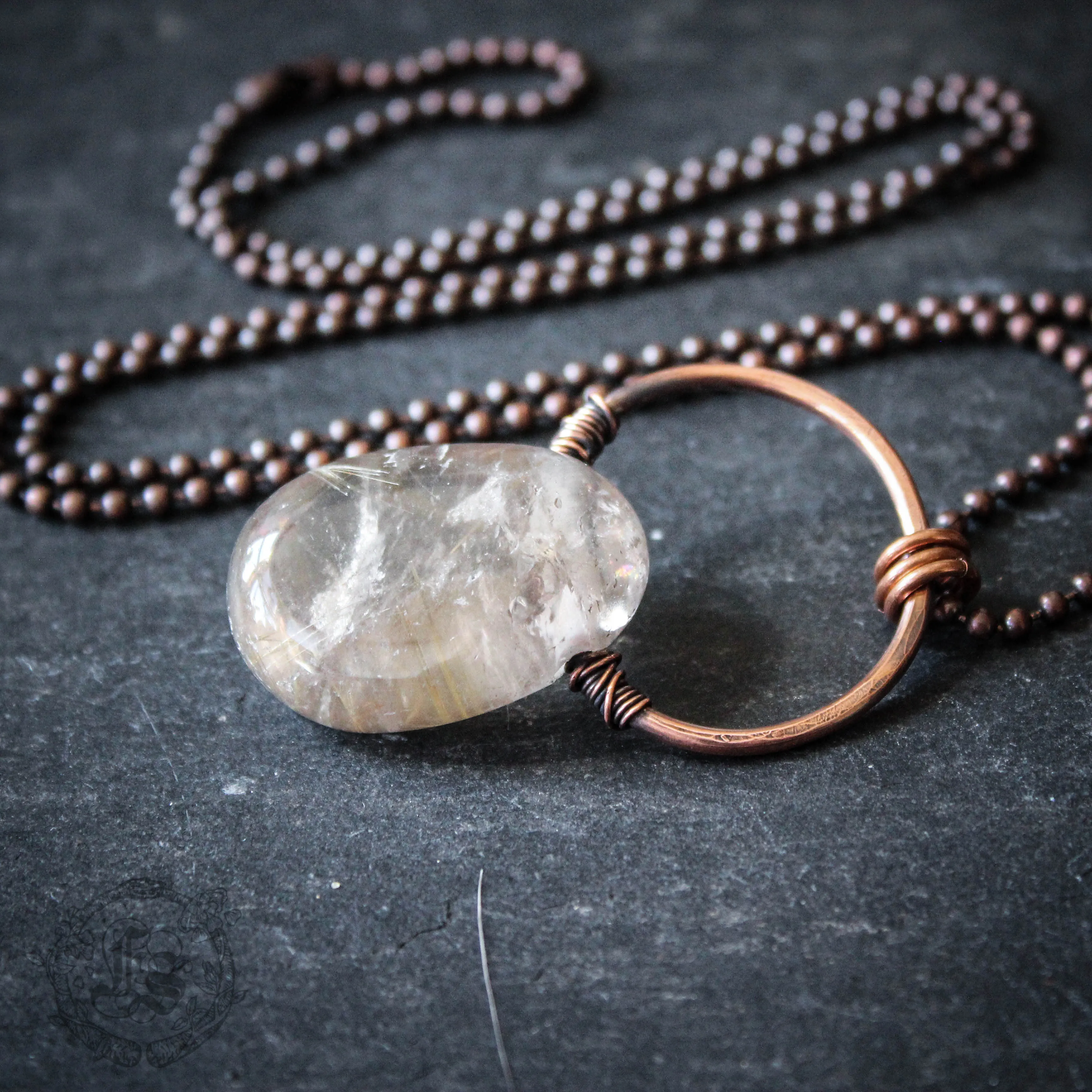 Siv. Rustic Rutilated Quartz Stone Pendant Necklace