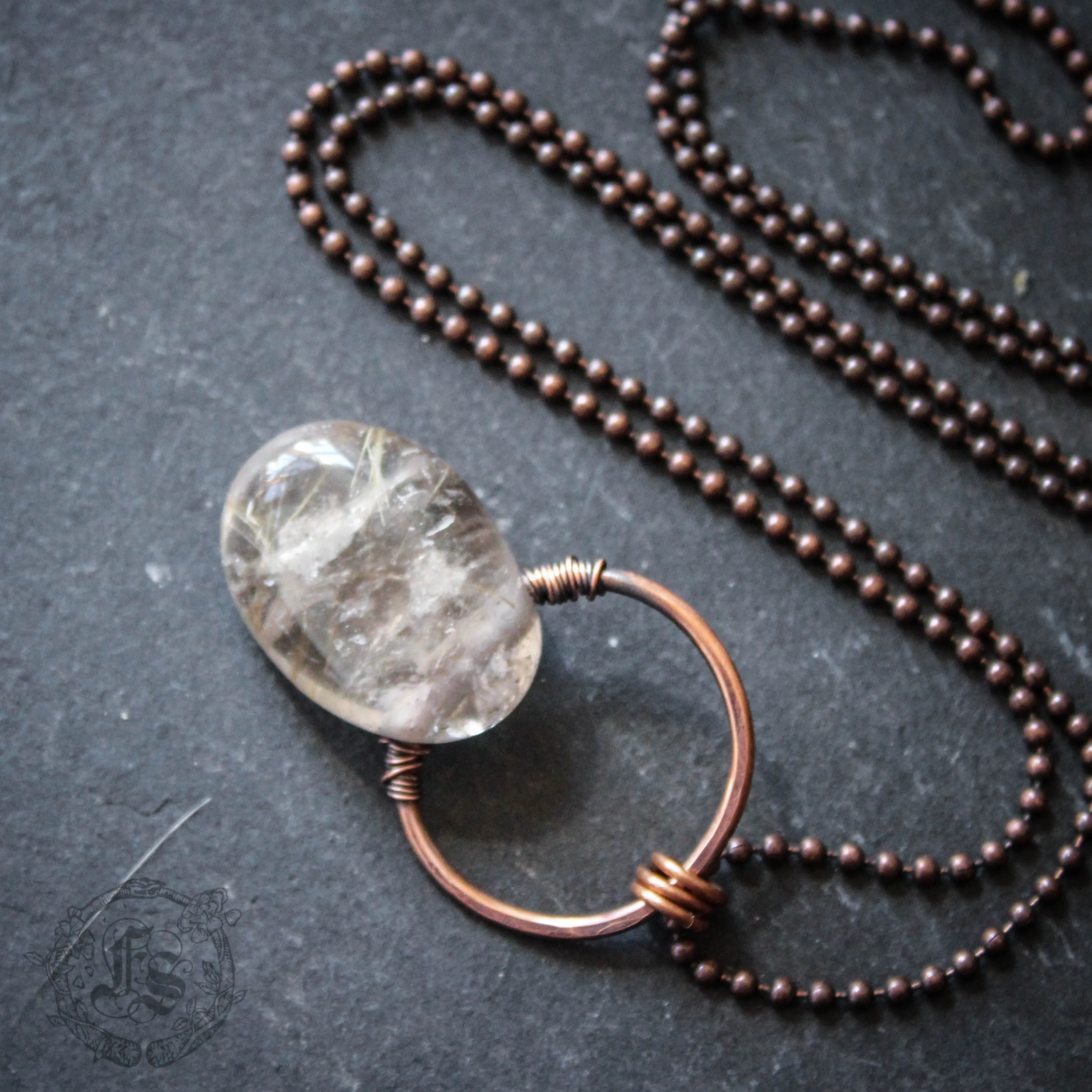 Siv. Rustic Rutilated Quartz Stone Pendant Necklace
