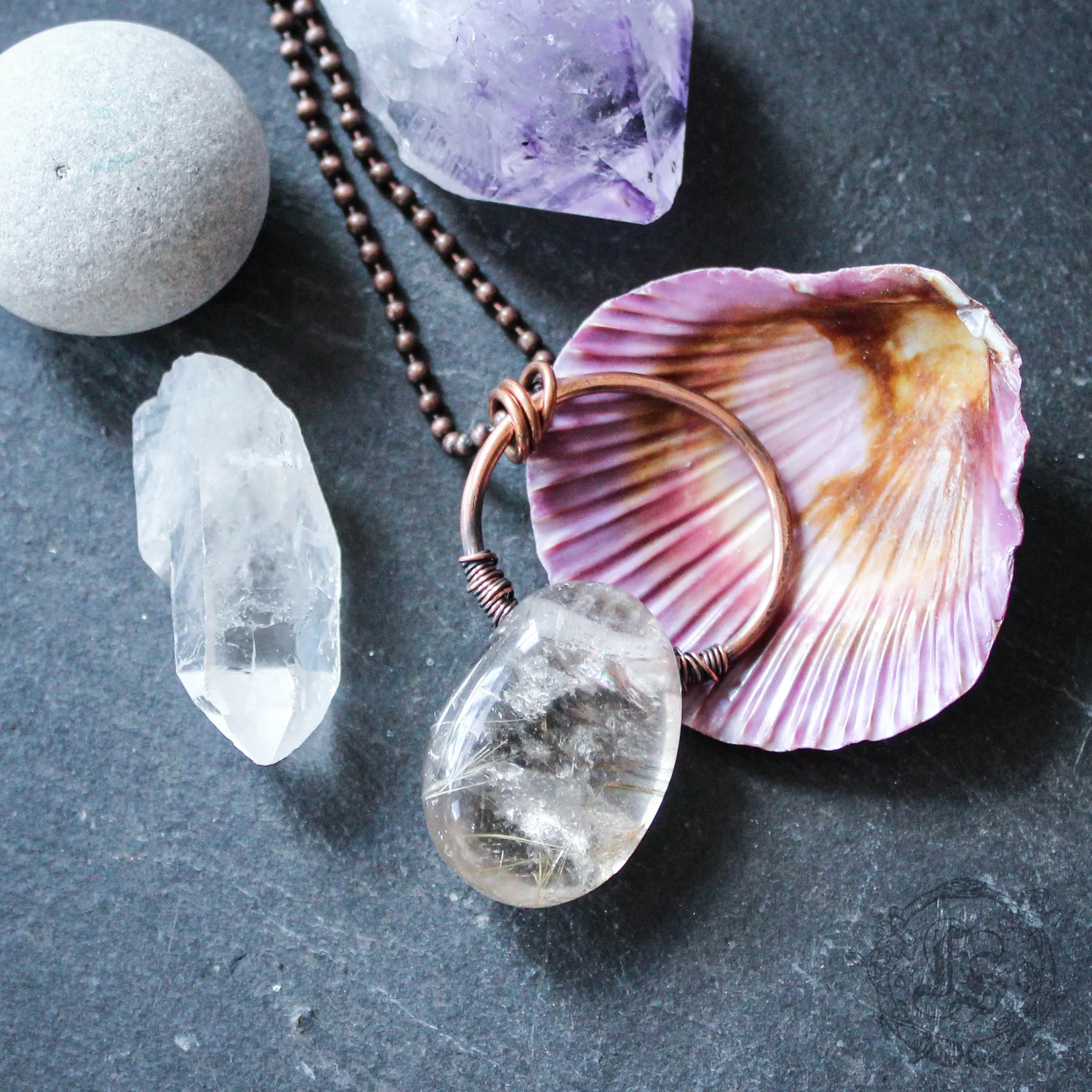 Siv. Rustic Rutilated Quartz Stone Pendant Necklace